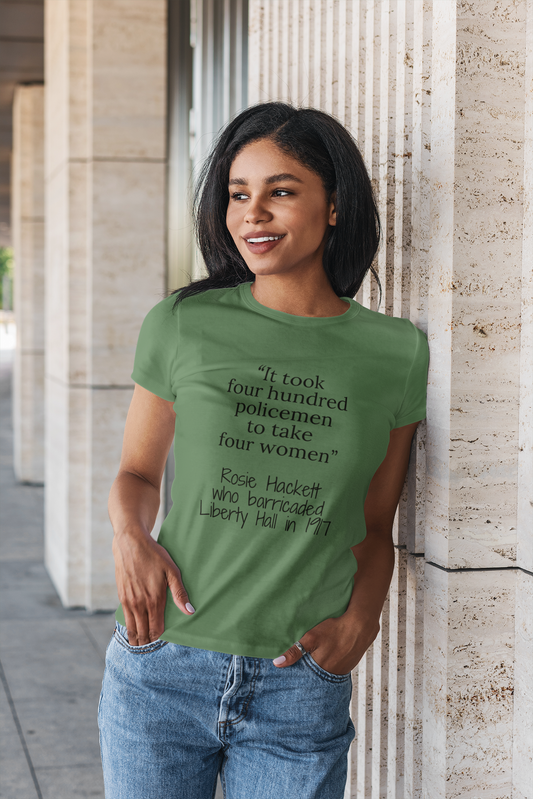 "400 Hundered Policemen to take 4 Women." - Short-Sleeve Unisex T-Shirt, Leaf green, Ash, Yellow - Eel & Otter