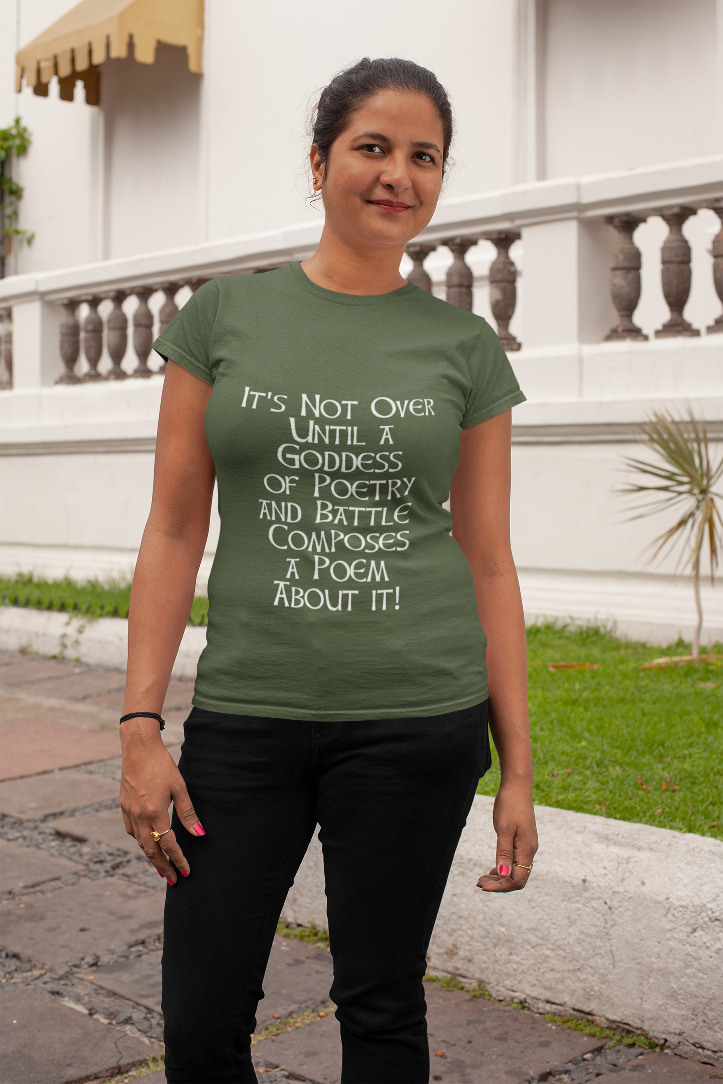 It's Not Over Until a Goddess ...  - Black, Olive, Asphalt - Short-Sleeve Unisex T-Shirt - Eel & Otter