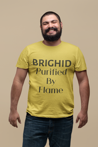 Brighid - Purified by Flame - Yellow, Soft Cream & Ash - Unisex Short Sleeve Jersey T-Shirt - Eel & Otter