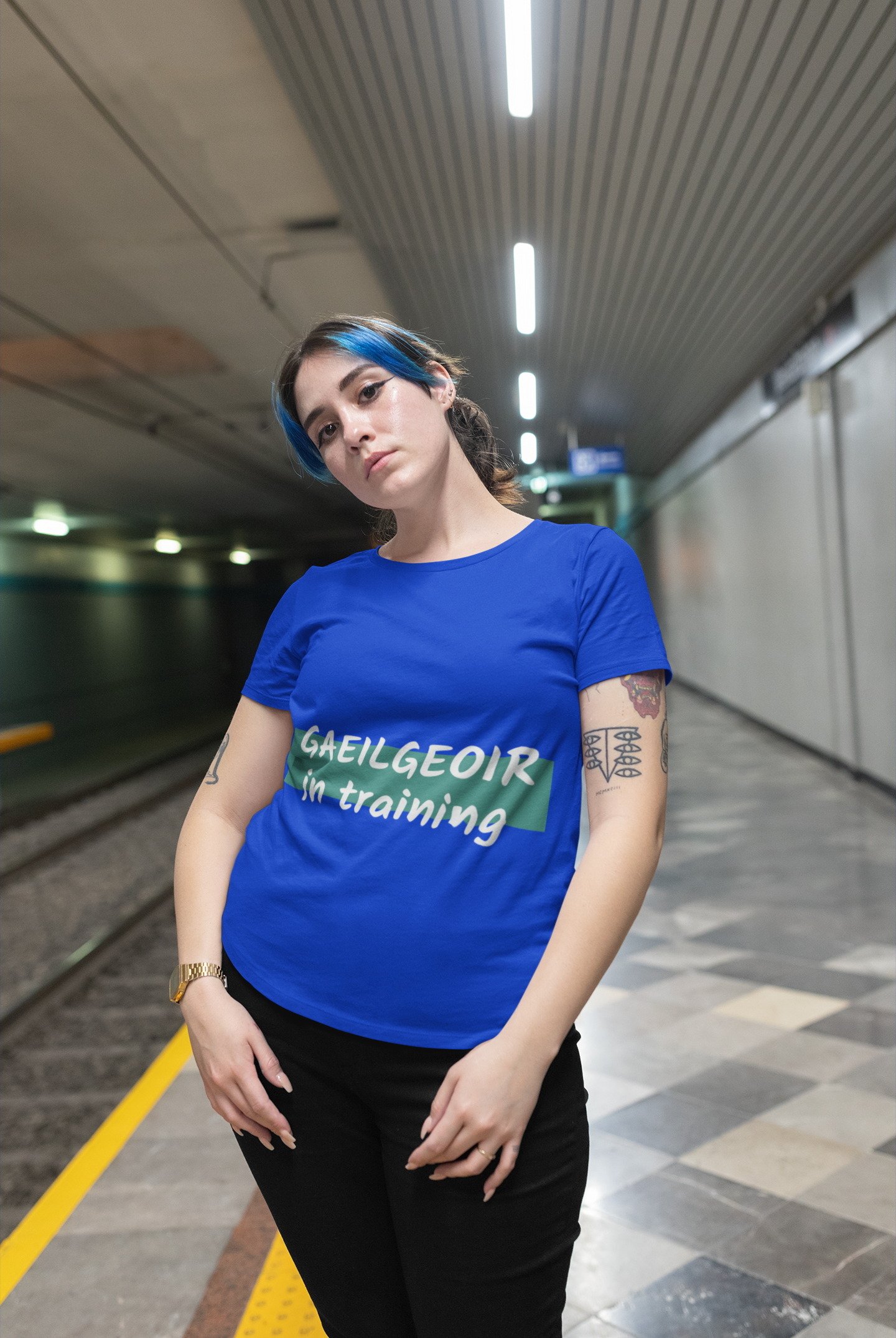 Gaeilgeoir Tee - Blue, Olive & Grey - Unisex Short Sleeve Jersey T-Shirt - Eel & Otter