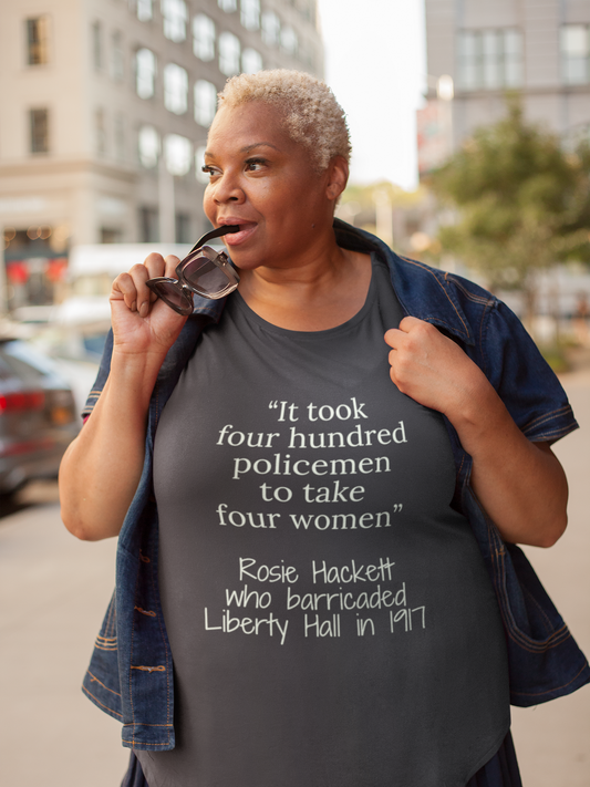 "400 Hundered Policemen to take 4 Women." - Short-Sleeve Unisex T-Shirt, Black, Navy, Red - Eel & Otter