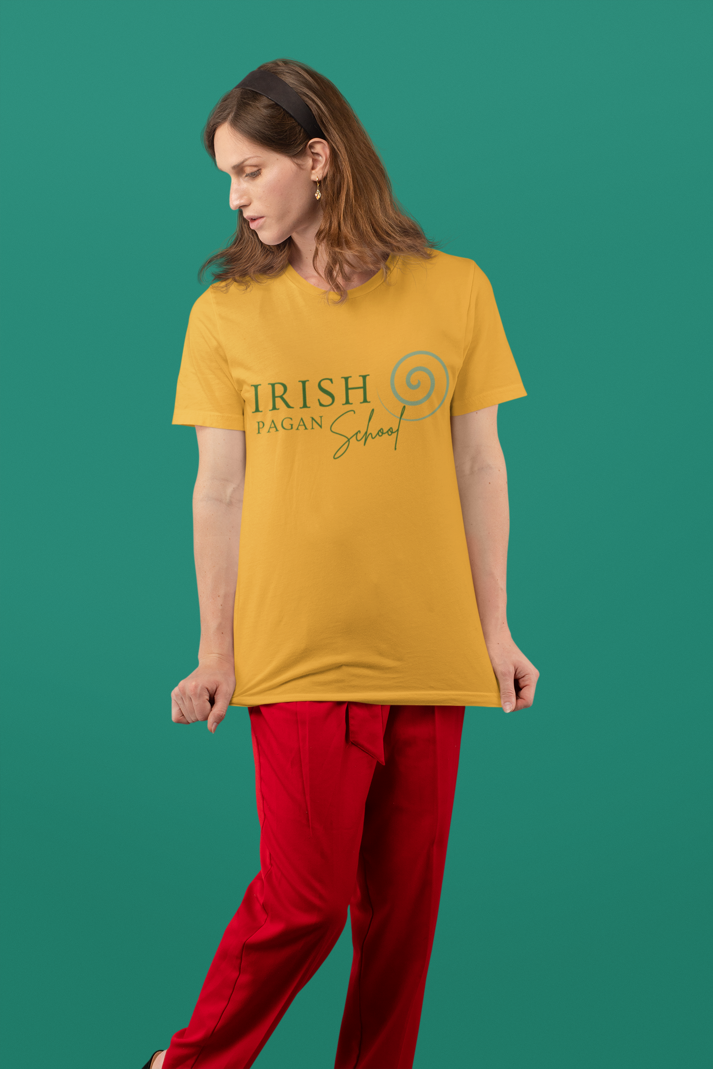 Irish Pagan School Est. 2017 - Short-Sleeve Unisex T-Shirt - steel blue, Mustard, White - Eel & Otter