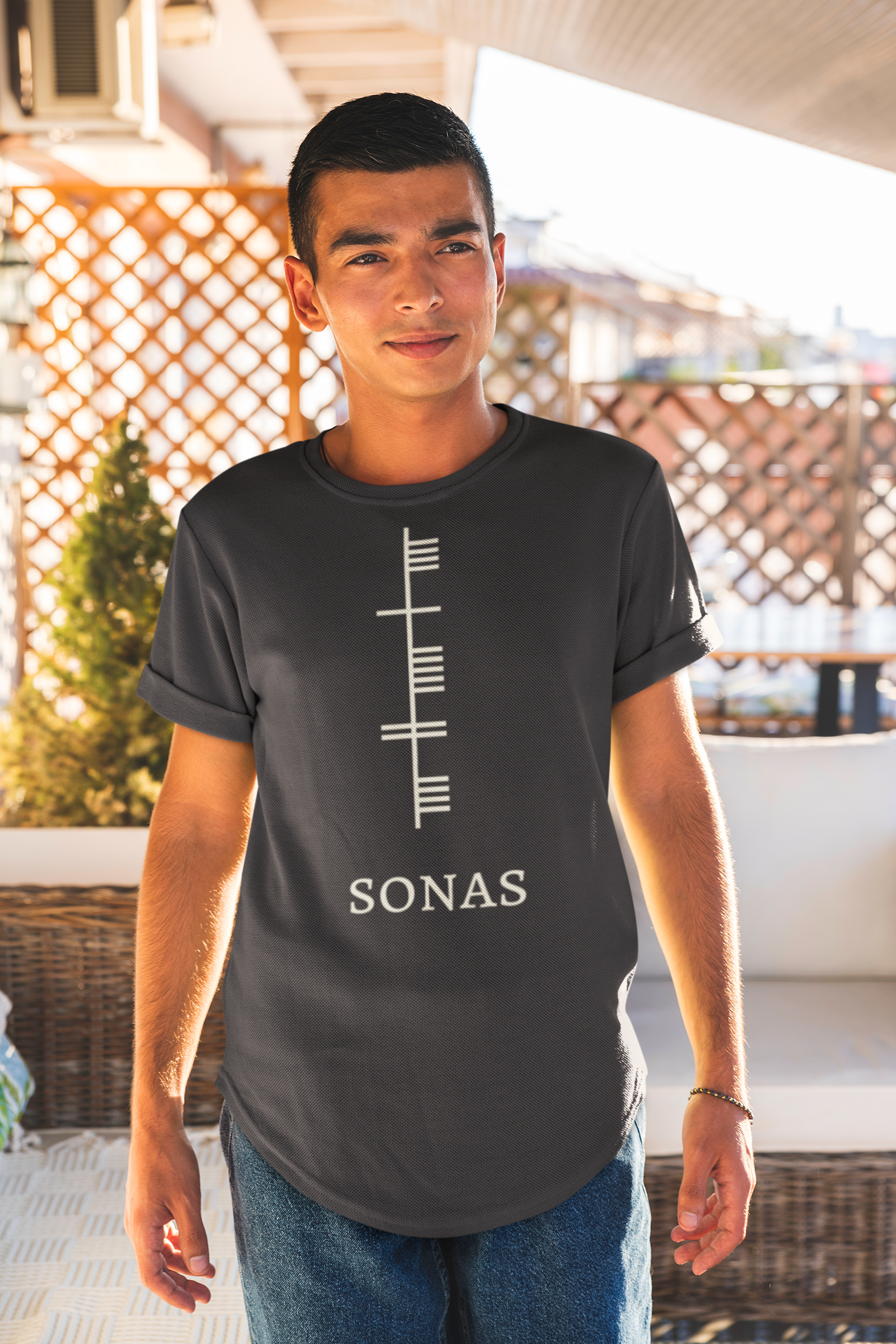 Ogham Series - Sonas - Good Fortune - Short-Sleeve Unisex T-Shirt Forest, Red, Black - Eel & Otter