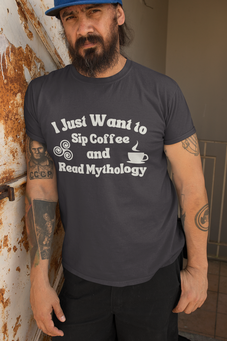 I Just want to Sip Coffee and Read Mythology - Short-Sleeve Unisex T-Shirt - Black, True Royal, Red