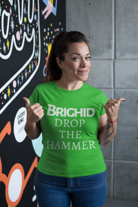 Brighid - Drop the Hammer - Aqua, Gold & Leaf Green - Unisex Short Sleeve Jersey T-Shirt - Eel & Otter