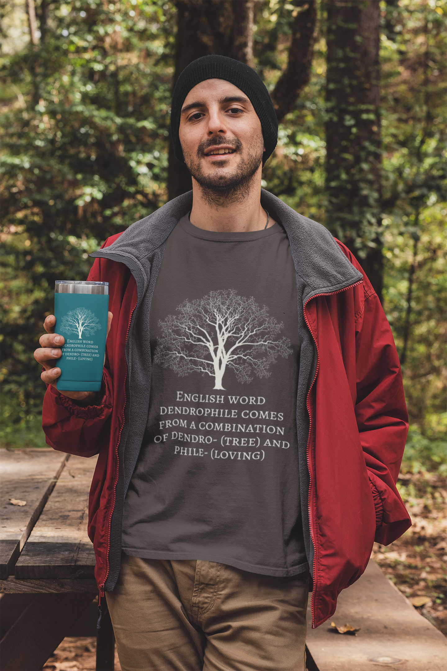 Dendrophile - Word Definition Sereis - Short-Sleeve Unisex T-Shirt, Forest, Brown, Oxblood black - Eel & Otter