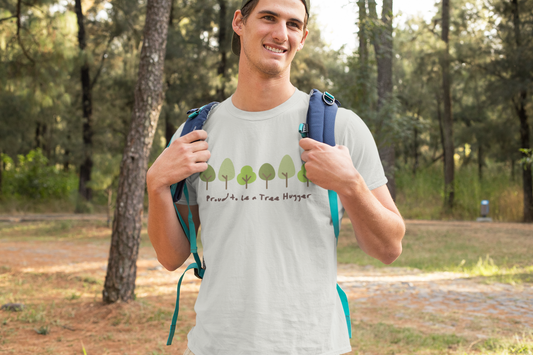 Proud to Be a Tree Hugger -  Short-Sleeve Unisex T-Shirt - White, Steel Blue, Mustard - Eel & Otter