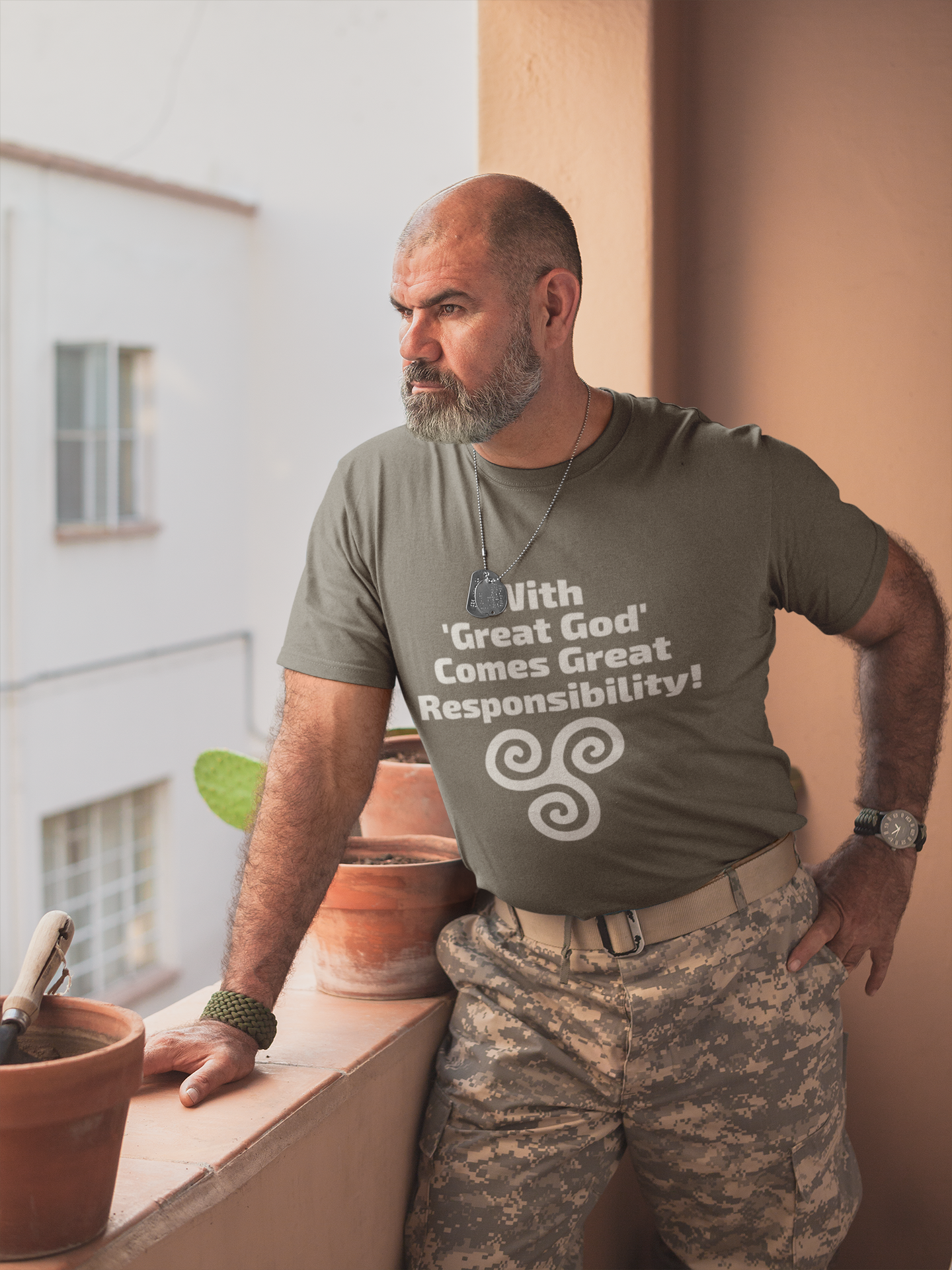 With 'Great God' Comes Great Responsibility! - Short-Sleeve Unisex T-Shirt - Black, Army, True Royal - Eel & Otter