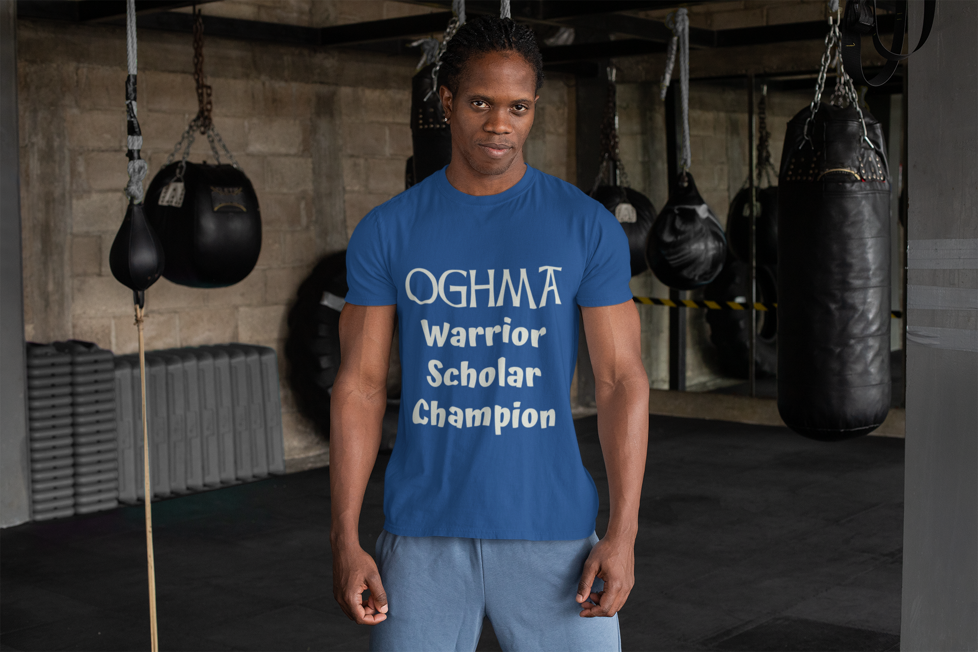 Oghma. Warrior, Scholar, Champion - Black, True Royal, Kelly, Short-Sleeve Unisex T-Shirt - Eel & Otter