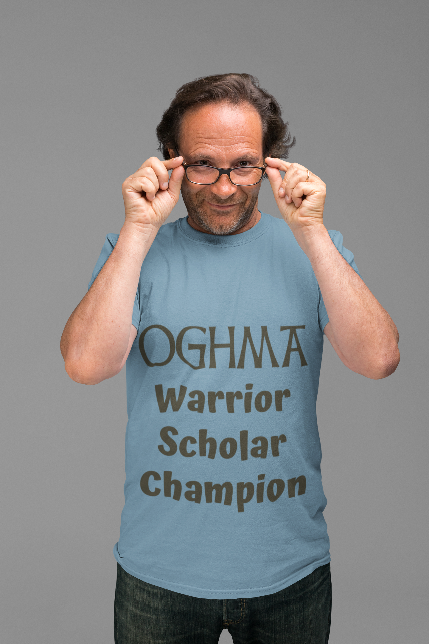 Oghma. Warrior, Scholar, Champion - Silver, Steel Blue, Leaf - Short-Sleeve Unisex T-Shirt - Eel & Otter