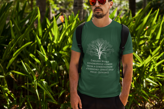 Dendrophile - Word Definition Sereis - Short-Sleeve Unisex T-Shirt, Forest, Brown, Oxblood black - Eel & Otter