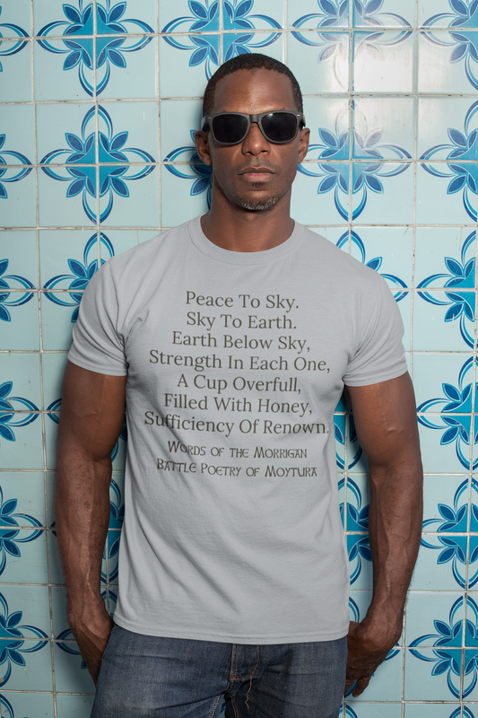 Peace to the Sky - Morrigan Prophesy - Short-Sleeve Unisex T-Shirt - Soft Cream, Silver, Yellow - Eel & Otter