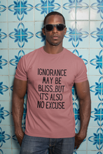 Load image into Gallery viewer, Ignorance May Be Bliss... Short-Sleeve Unisex T-Shirt Mauve, Light Blue, White - Eel &amp; Otter