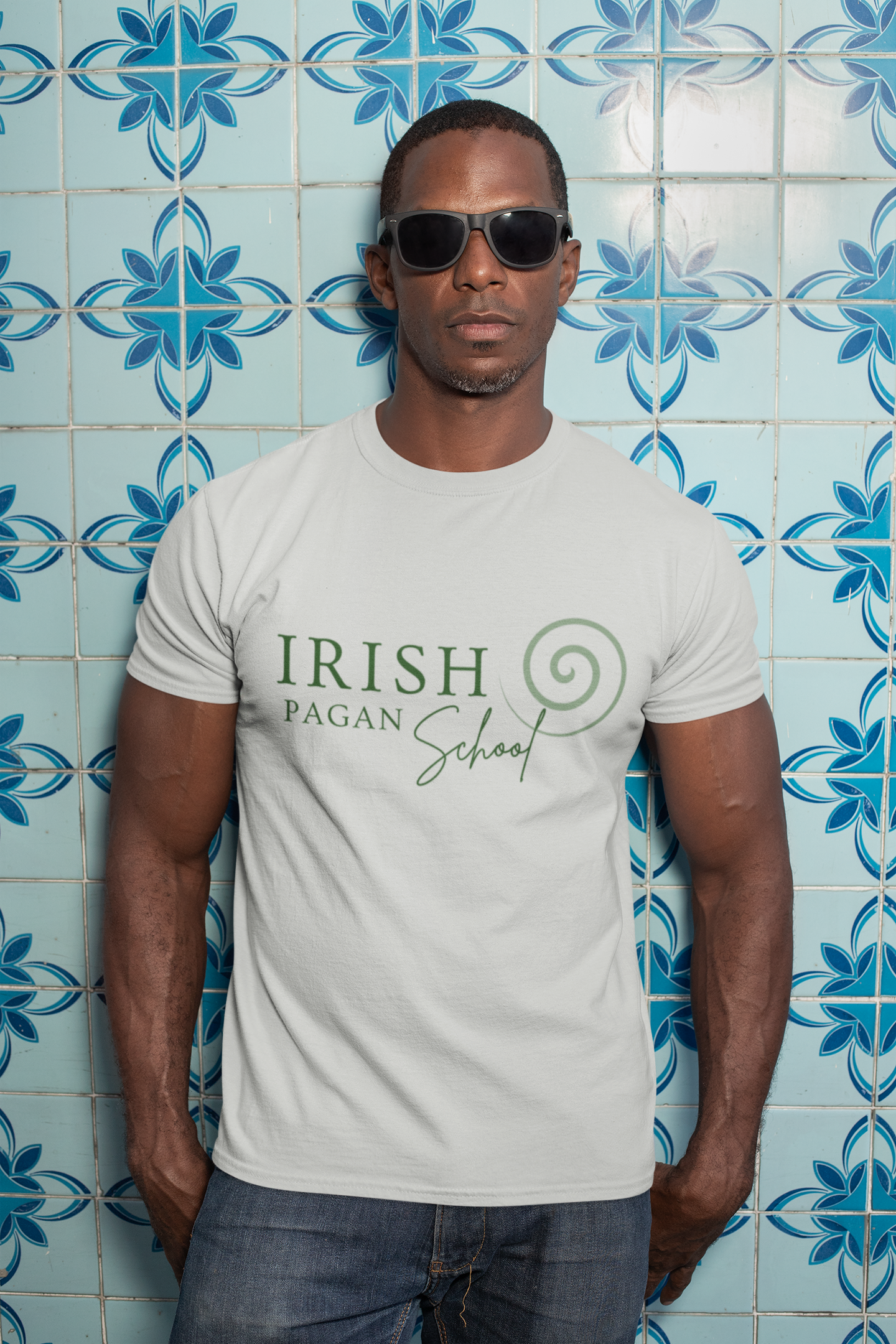 Irish Pagan School Est. 2017 - Short-Sleeve Unisex T-Shirt - steel blue, Mustard, White - Eel & Otter