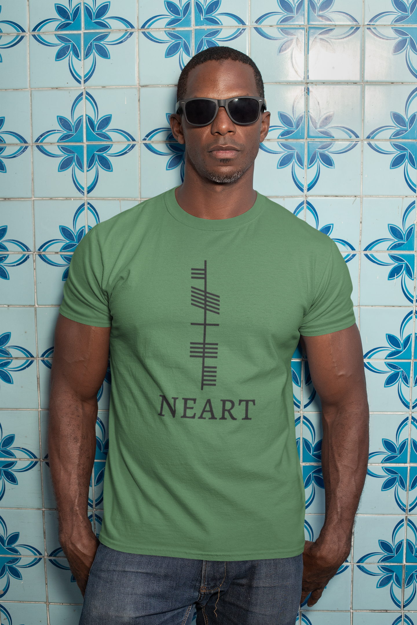 Ogham Series - Neart - Strength - Short-Sleeve Unisex T-Shirt, Leaf, Ocean Blue, Soft Cream - Eel & Otter