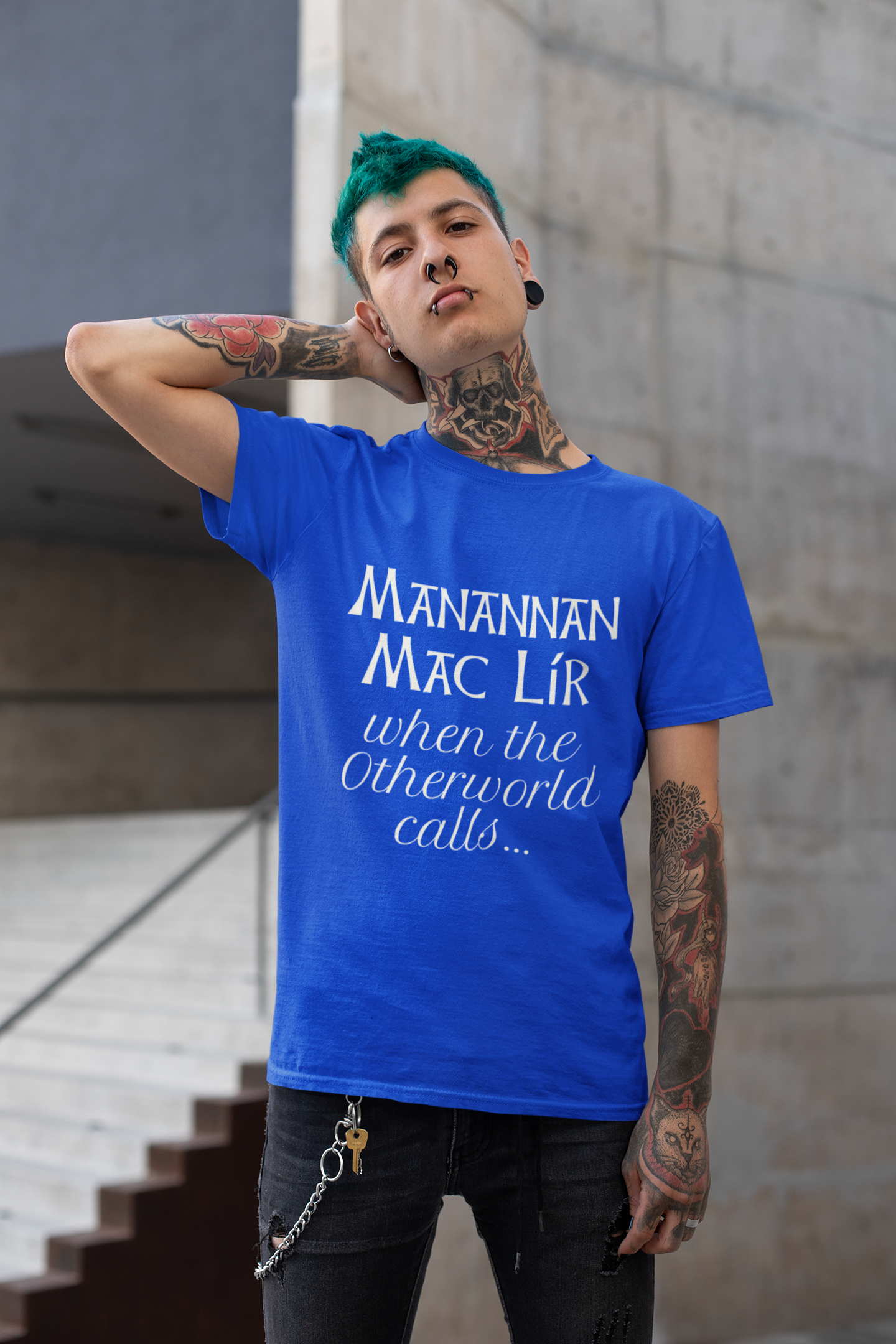 Manannán Mac Lír - Royal Blue, Aqua & Asphalt - Unisex Short Sleeve Jersey T-Shirt - Eel & Otter