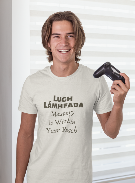 Lugh Lámhfada: Mastery - White, Cream & Gold - Unisex Short Sleeve Jersey T-Shirt - Eel & Otter