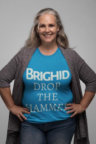 Brighid - Drop the Hammer - Aqua, Gold & Leaf Green - Unisex Short Sleeve Jersey T-Shirt - Eel & Otter