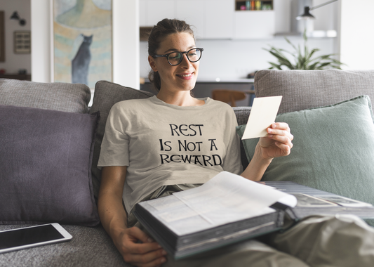 Rest is not a reward. - Short-Sleeve Unisex T-Shirt. Kelly, Ocean Blue, Soft Cream - Eel & Otter