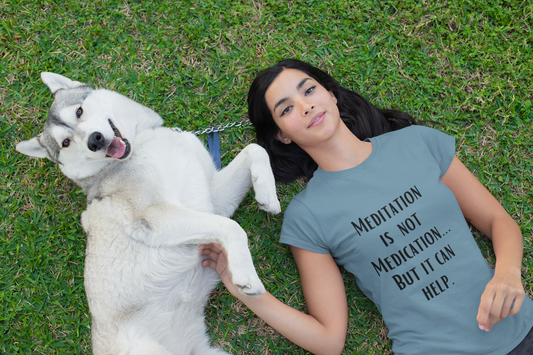 Meditation is not Medication...but it helps - Short-Sleeve Unisex T-Shirt - Steel Blue, Pink, Silver - Eel & Otter