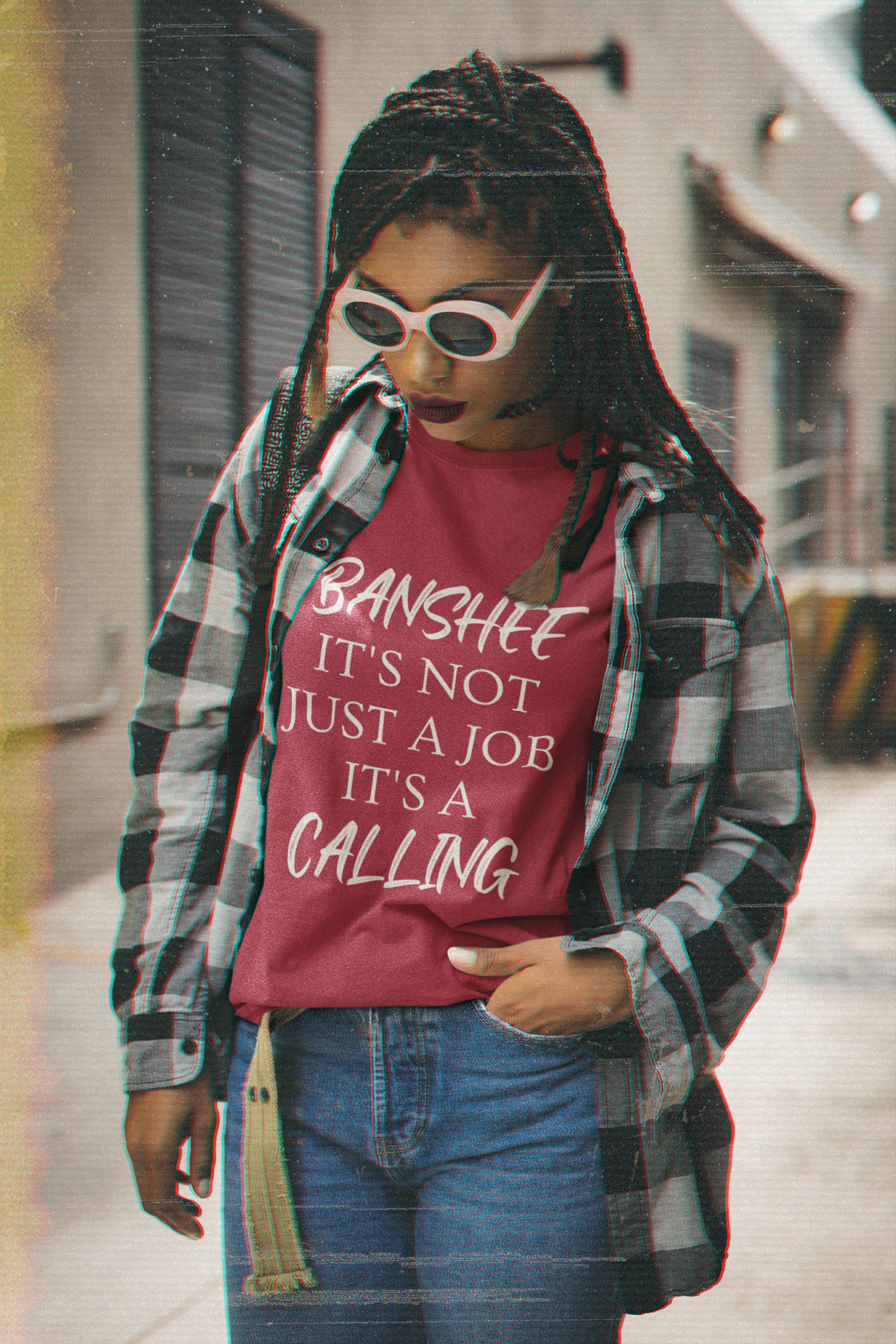 Banshee. It's not just a job. It's a Calling. - Short-Sleeve Unisex T-Shirt, Black, Oxblood Balck, Red - Eel & Otter