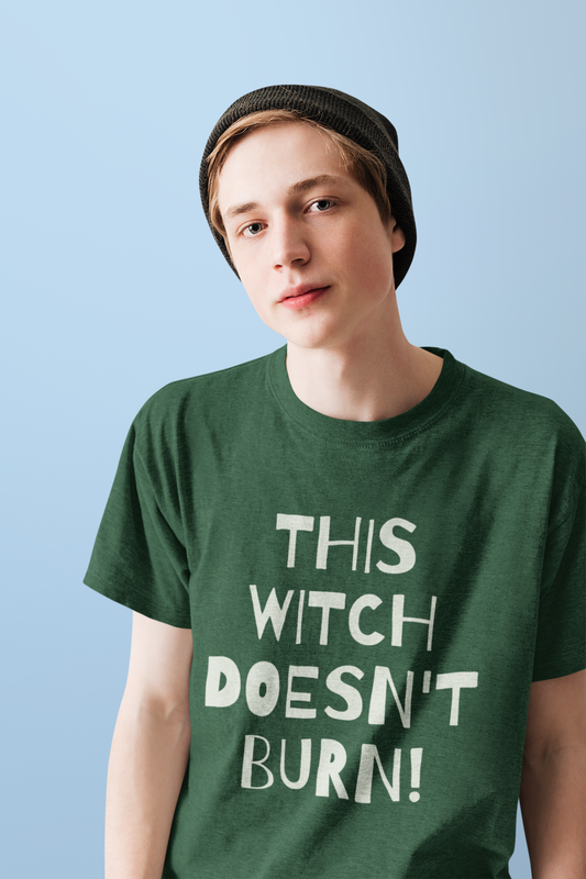 This Witch Doesnt  Burn! - Short-Sleeve Unisex T-Shirt - Black, Red, Forest - Eel & Otter