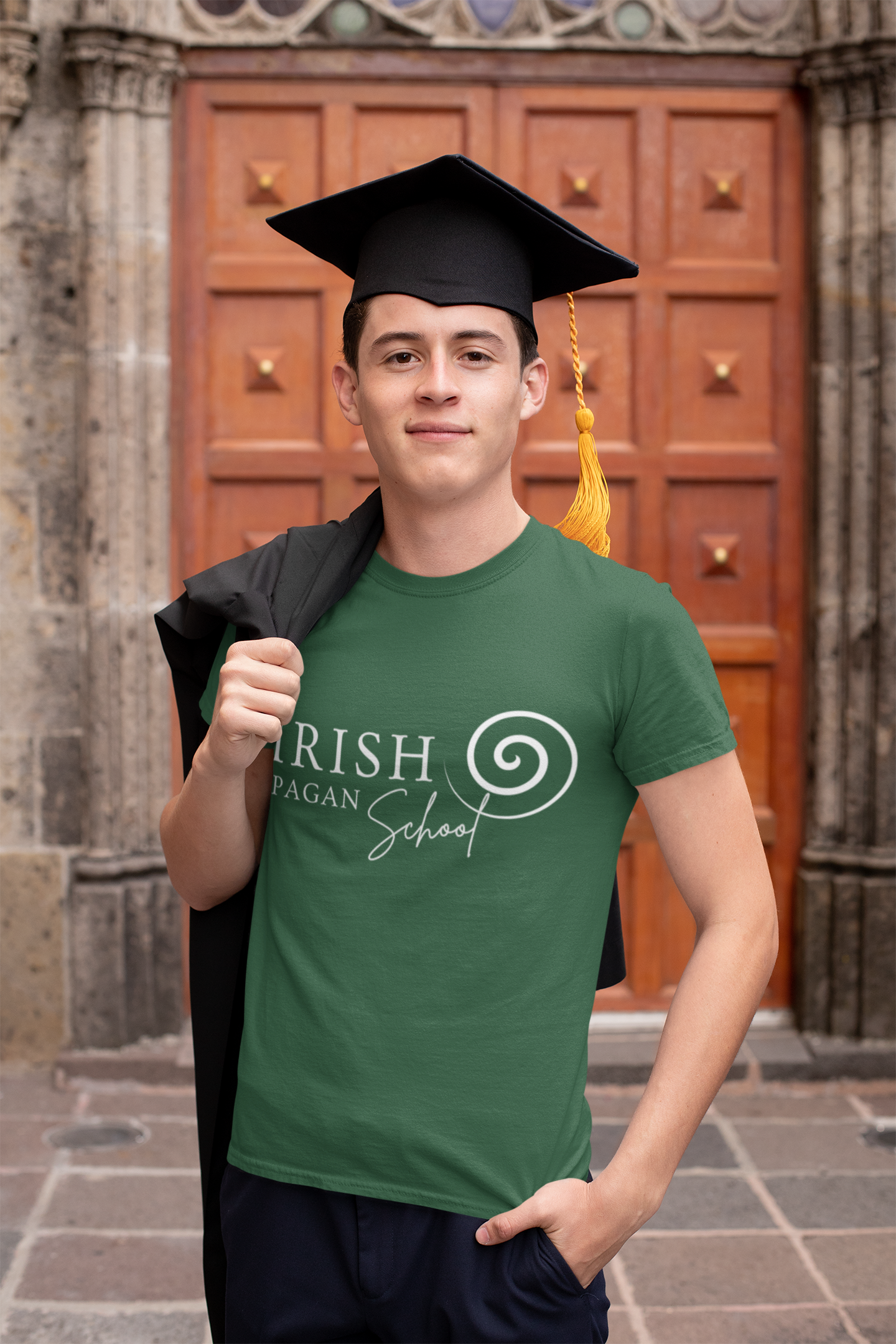 Irish Pagan School Est. 2017 - Short-Sleeve Unisex T-Shirt - Black, Forest, Asphalt - Eel & Otter