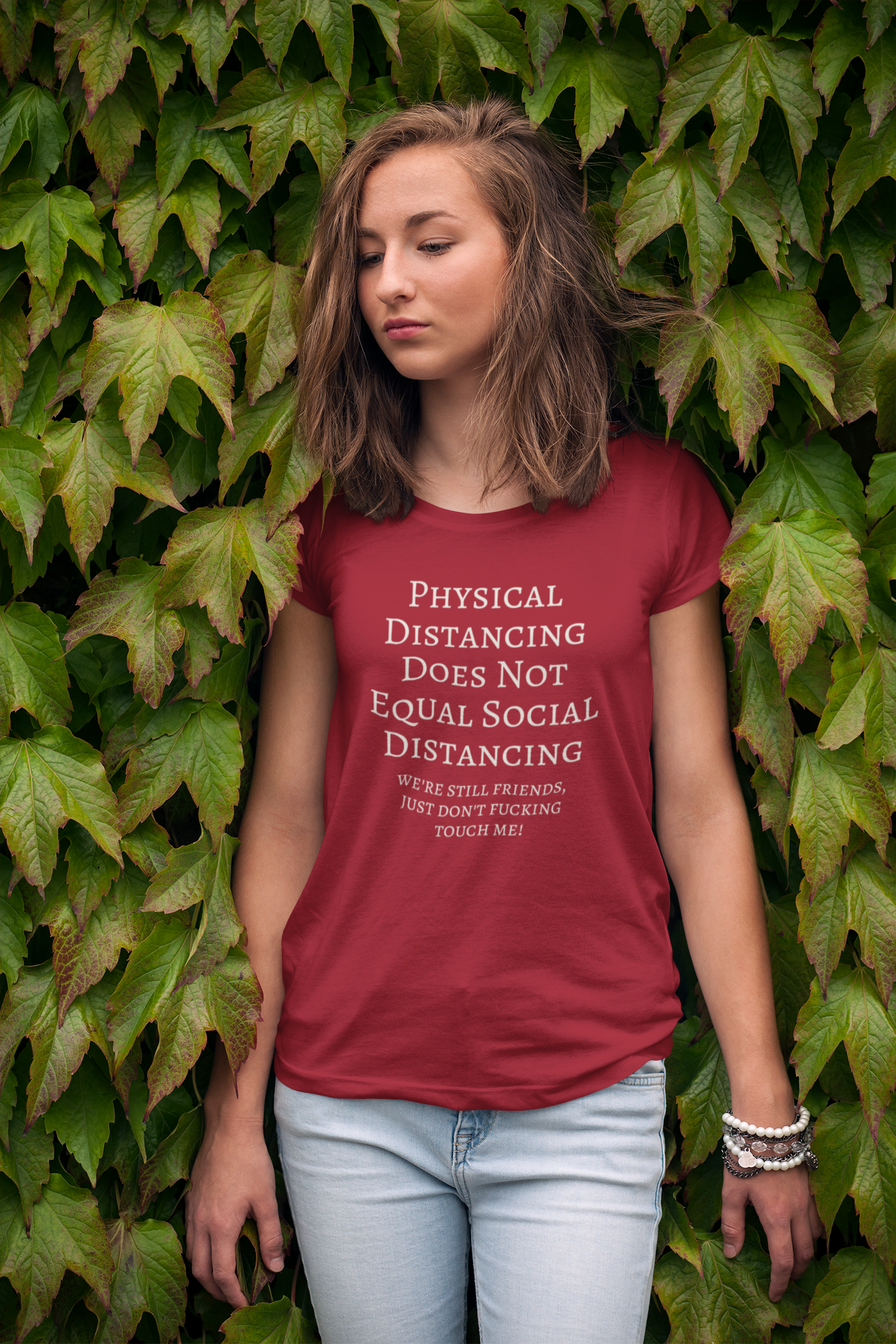 Physical Distancing Does Not Equal Social Distancing - Short-Sleeve Unisex T-Shirt Black Asphalt Red - Eel & Otter