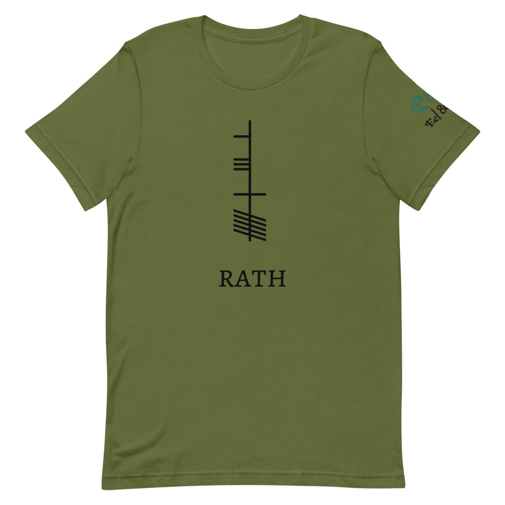 Ogham Series - Rath - Prosperity - Short-Sleeve Unisex T-Shirt - Olive, Mustard, Steel Blue - Eel & Otter