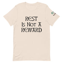 Load image into Gallery viewer, Rest is not a reward. - Short-Sleeve Unisex T-Shirt. Kelly, Ocean Blue, Soft Cream - Eel &amp; Otter