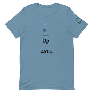 Ogham Series - Rath - Prosperity - Short-Sleeve Unisex T-Shirt - Olive, Mustard, Steel Blue - Eel & Otter