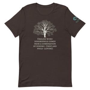 Dendrophile - Word Definition Sereis - Short-Sleeve Unisex T-Shirt, Forest, Brown, Oxblood black - Eel & Otter