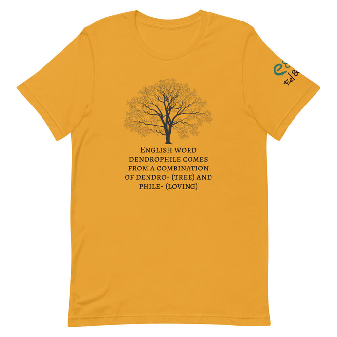 Dendrophile - word definition series - Short-Sleeve Unisex T-Shirt, mustard, silver, white - Eel & Otter