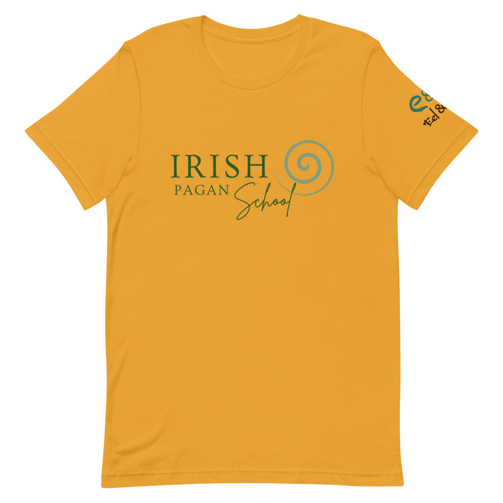 Irish Pagan School Est. 2017 - Short-Sleeve Unisex T-Shirt - steel blue, Mustard, White - Eel & Otter