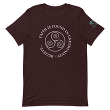 Load image into Gallery viewer, Faith is Found in Uncertainty. Believe... - Short-Sleeve Unisex T-Shirt - Black, Oxblood Black, Forest - Eel &amp; Otter