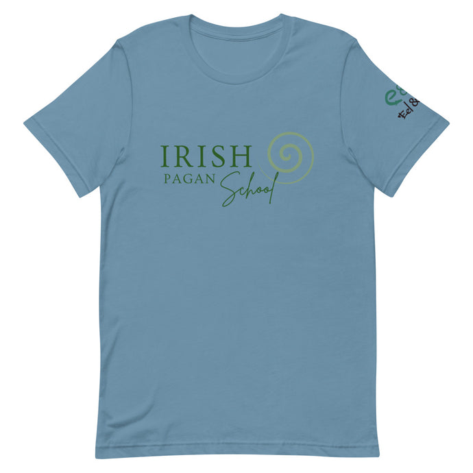 Irish Pagan School Est. 2017 - Short-Sleeve Unisex T-Shirt - steel blue, Mustard, White - Eel & Otter