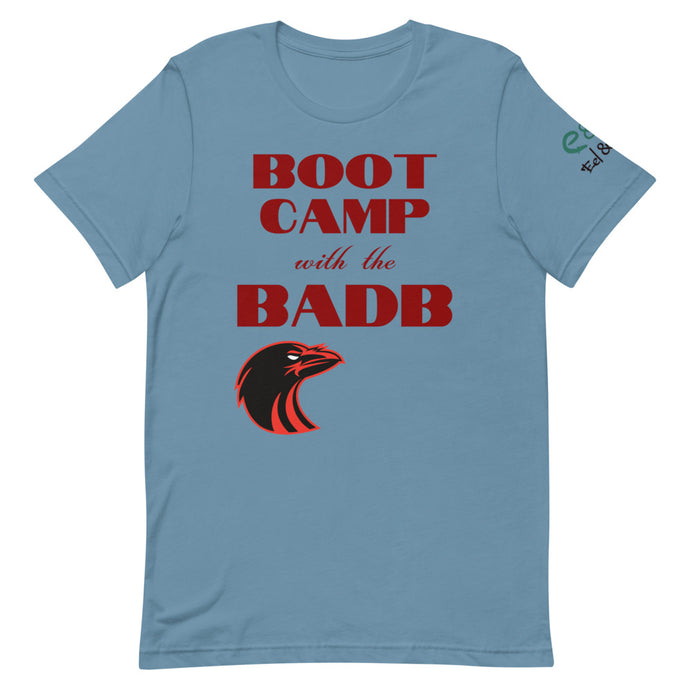 Boot Camp With The Badb - Short-Sleeve Unisex T-Shirt - Silver, Soft Cream, Steel Blue - Eel & Otter