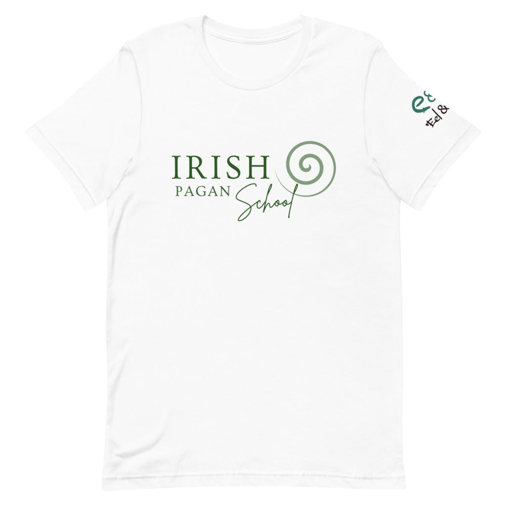 Irish Pagan School Est. 2017 - Short-Sleeve Unisex T-Shirt - steel blue, Mustard, White - Eel & Otter