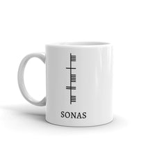 Load image into Gallery viewer, Ogham Series - Sonas - Good Fortune - White glossy mug - Eel &amp; Otter