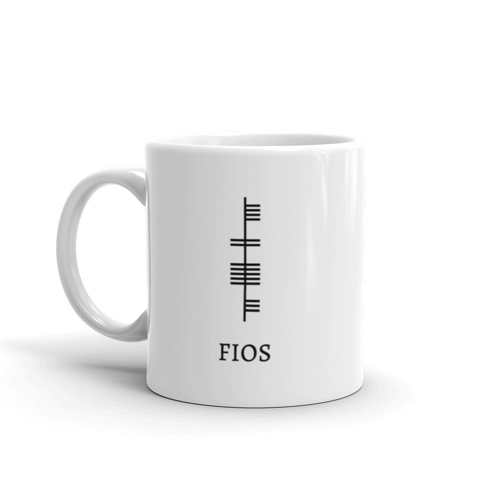 Ogham Series - Fios - Knowledge / Wisdom - White glossy mug - Eel & Otter