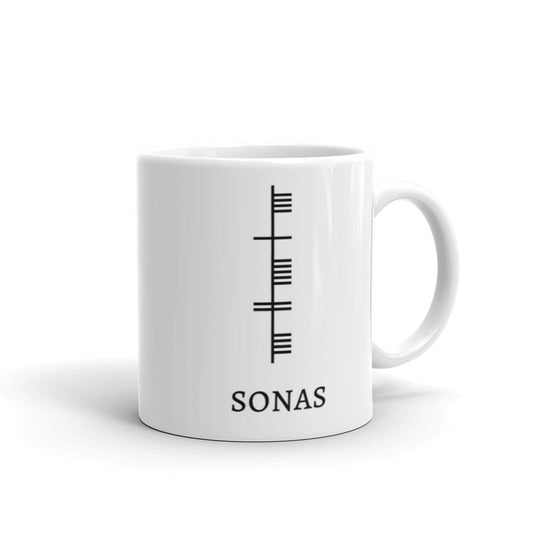 Ogham Series - Sonas - Good Fortune - White glossy mug - Eel & Otter