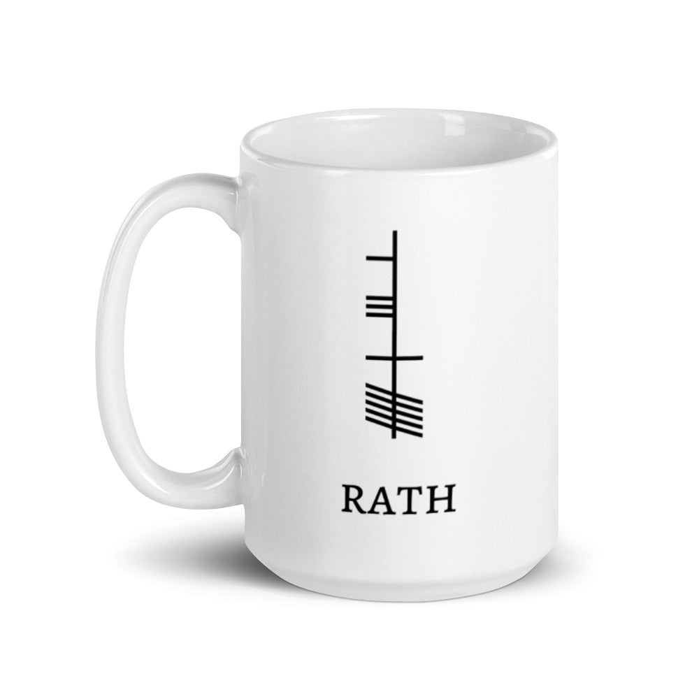 Ogham Series - Rath - Prosperity - White glossy mug - Eel & Otter