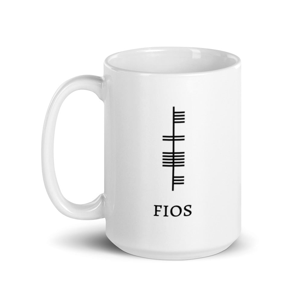 Ogham Series - Fios - Knowledge / Wisdom - White glossy mug - Eel & Otter