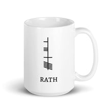 Load image into Gallery viewer, Ogham Series - Rath - Prosperity - White glossy mug - Eel &amp; Otter