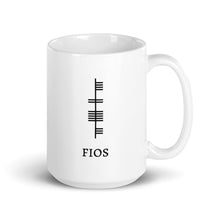 Load image into Gallery viewer, Ogham Series - Fios - Knowledge / Wisdom - White glossy mug - Eel &amp; Otter